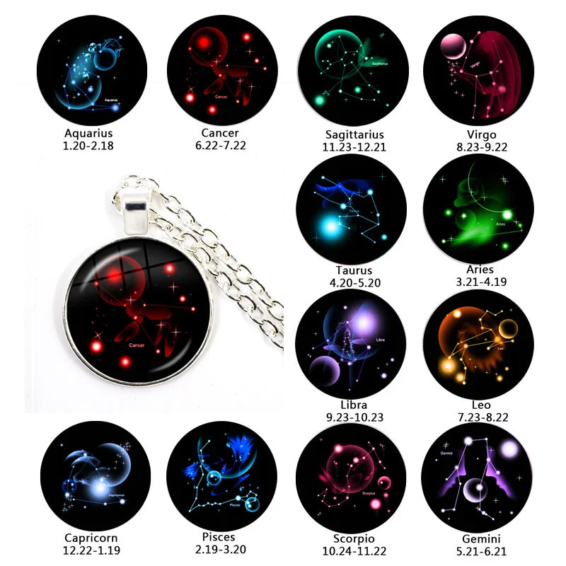 Zodiac Necklace Silver Plated | 12 Constellation Pendant Jewelry