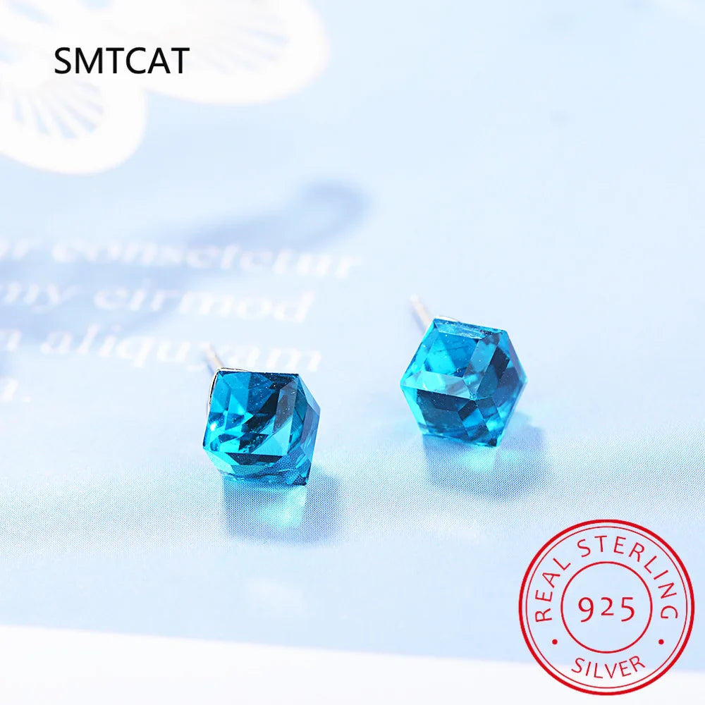 1.2ct Natural Sky Blue Topaz Stud Earrings | 925 Sterling Silver Geometric Jewelry