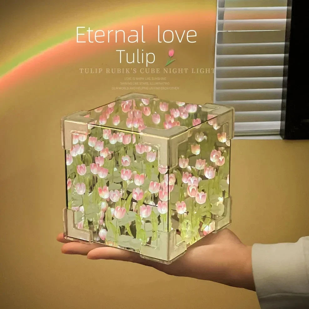 DIY Tulip Mirror Cube Lamp | Handmade Craft Night Light for Bedroom
