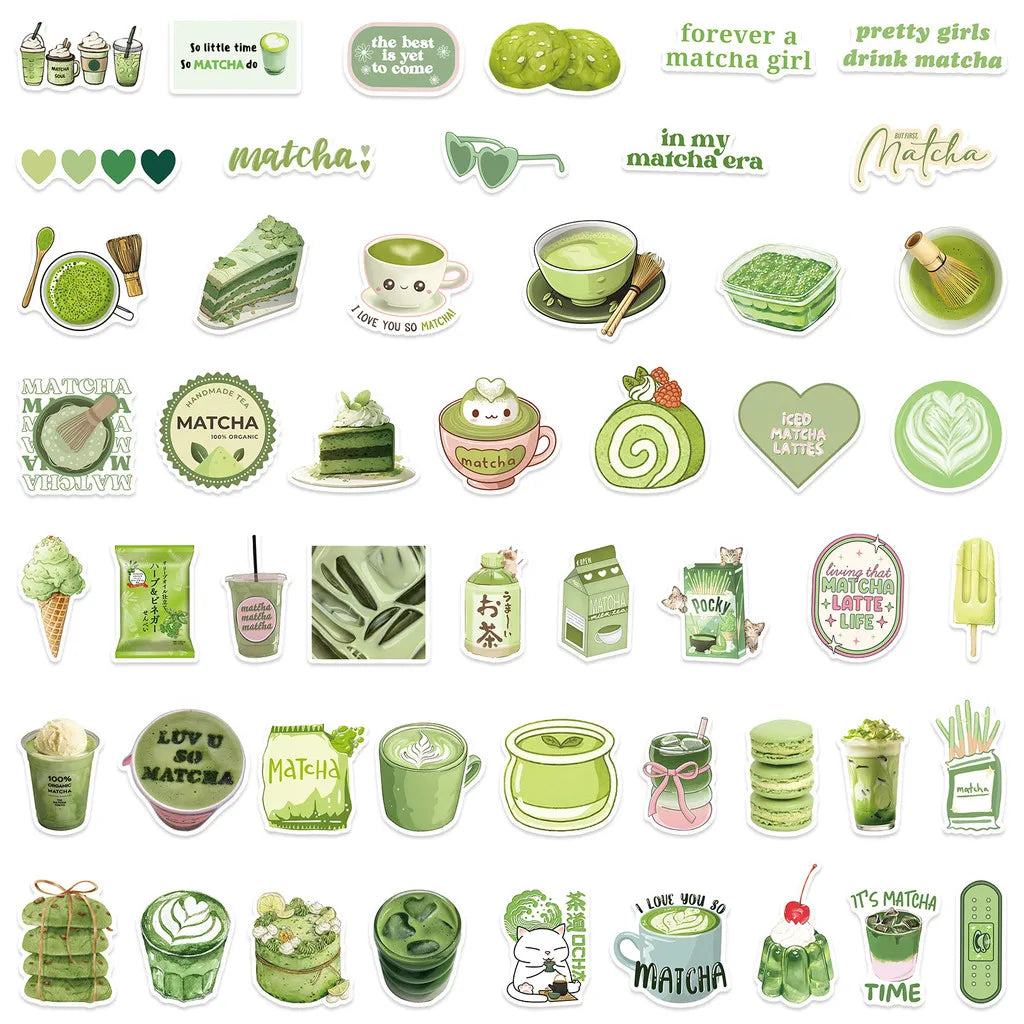 Matcha Girl Stickers Set | 50 Cute Cartoon Decals for Notebooks, Laptops & Luggage