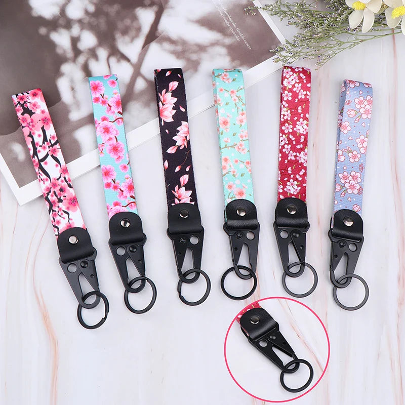 Sakura Cherry Blossom Car Keychain Lanyard | Metal Key Holder with Alloy Clip
