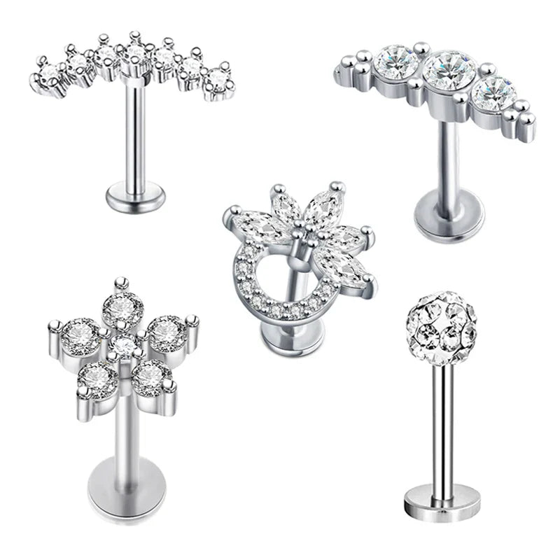 5pcs Mixed Heart Tragus Stud Earring Set | Cartilage Helix Lip Piercing Jewelry