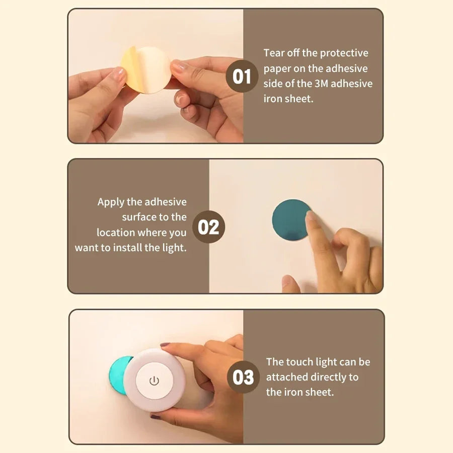 Round Led Wall Lamp | Rechargeable Night Light with Touch Switch, Dimmable, Magnetic Book Light for Bedroom, Cabinet, Closet
