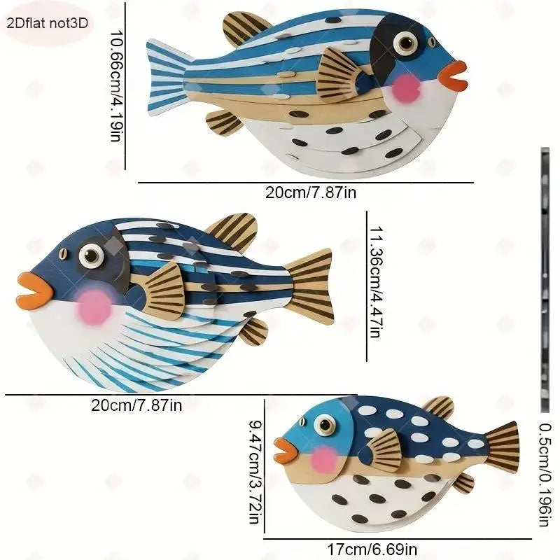 Three Fish Wall Hanging Decoration | Wooden Ocean Art for Living Room