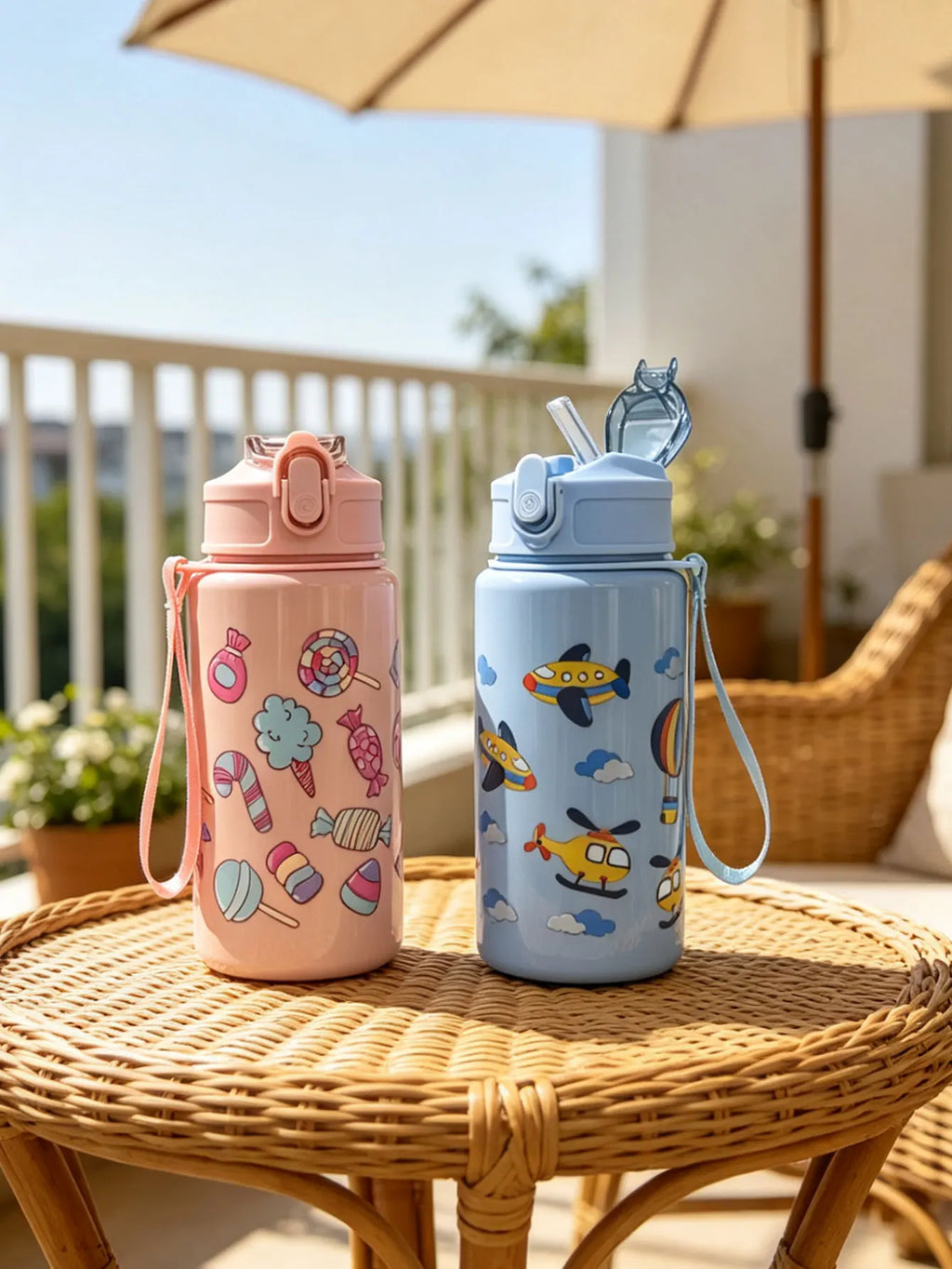Cartoon Printed Straw Cup | BPA Free Plastic Water Bottle 500ml