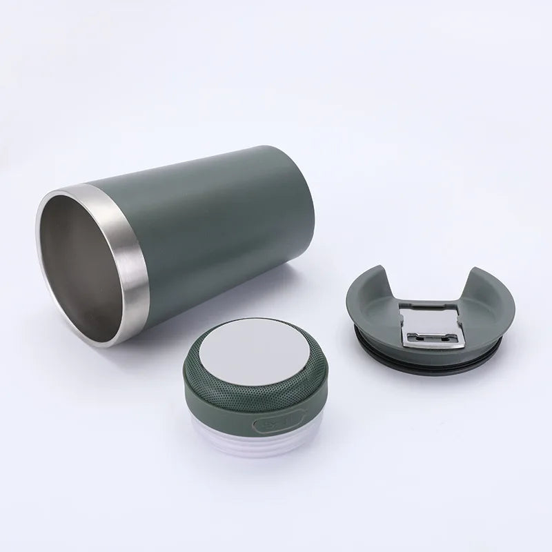 Bluetooth Speaker Coffee Cup | 16oz Insulated Vacuum Flask with Wireless Sound