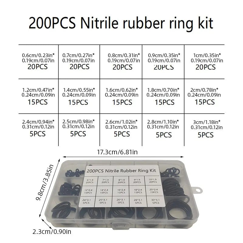 200pcs Rubber O-Ring Assortment Kit | Faucet and Hose Seal Washer Combo Set