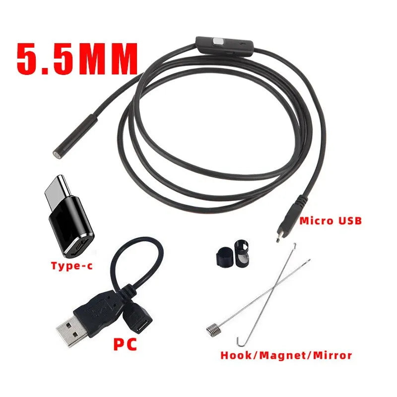 Flexible Endoscope Camera 5.5mm | Mini Industrial Borescope for Android Phone and PC