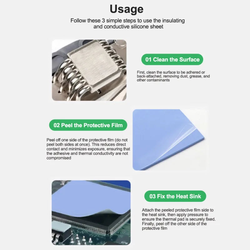 RELIFE RL-098 100PCS Pre-cut Thermal Pads for IC Chip | High Thermal Conductivity Silicone Sheet