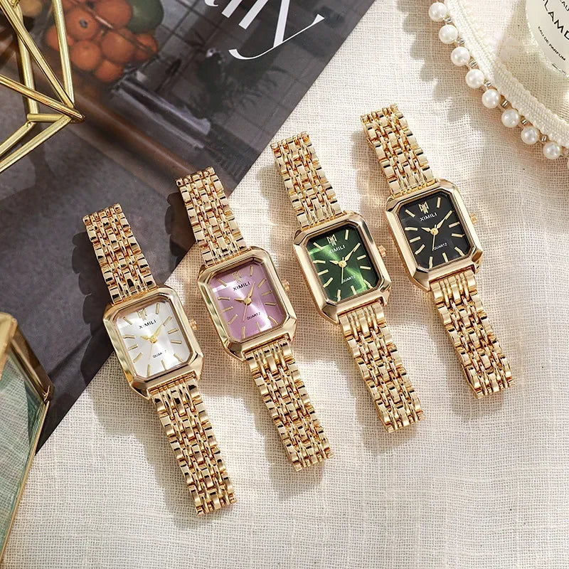 Women's Quartz Watch Rectangle Dial | Fashion Casual Steel Strap Watch