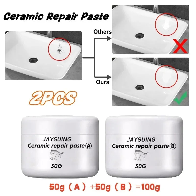 2pcs/set White Porcelain Repair Kit | Ceramic Repair Paste for Tubs, Tiles, Toilets, and Sinks