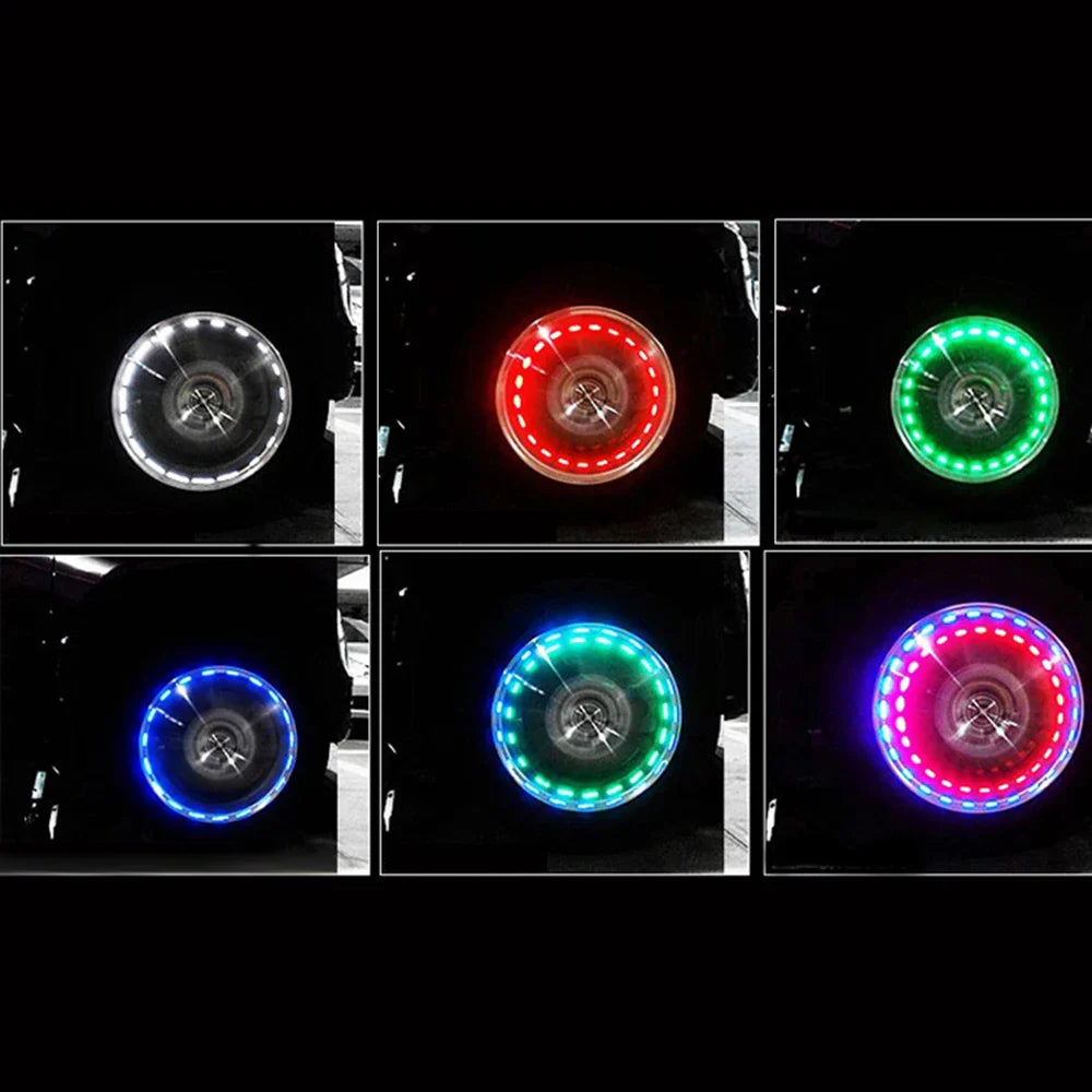 Solar Tire Valve Caps With RGB LED Lights | 4 Modes Car Wheel Lamp