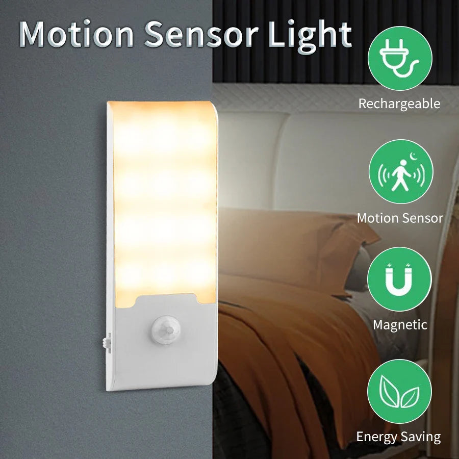 Motion Sensor LED Night Light | Rechargeable Cabinet Lamp with Human Body Induction for Kitchen, Wardrobe, and Stairs