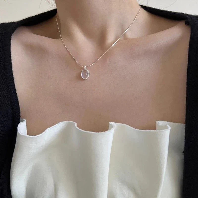 Oval Aquamarine Pendant Necklace | Snake Chain Jewelry for Women