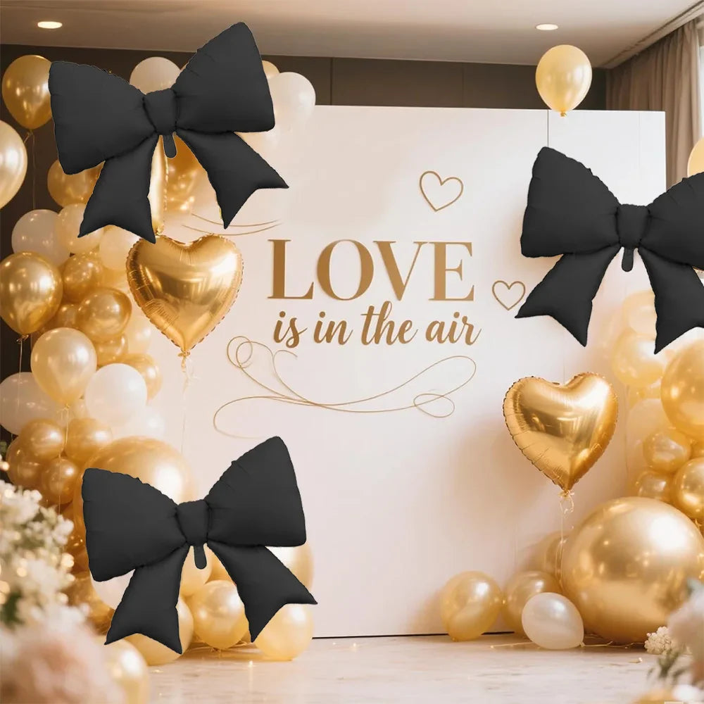 2-Pack Matte Black Bow Aluminum Foil Balloons | Party Decoration Set