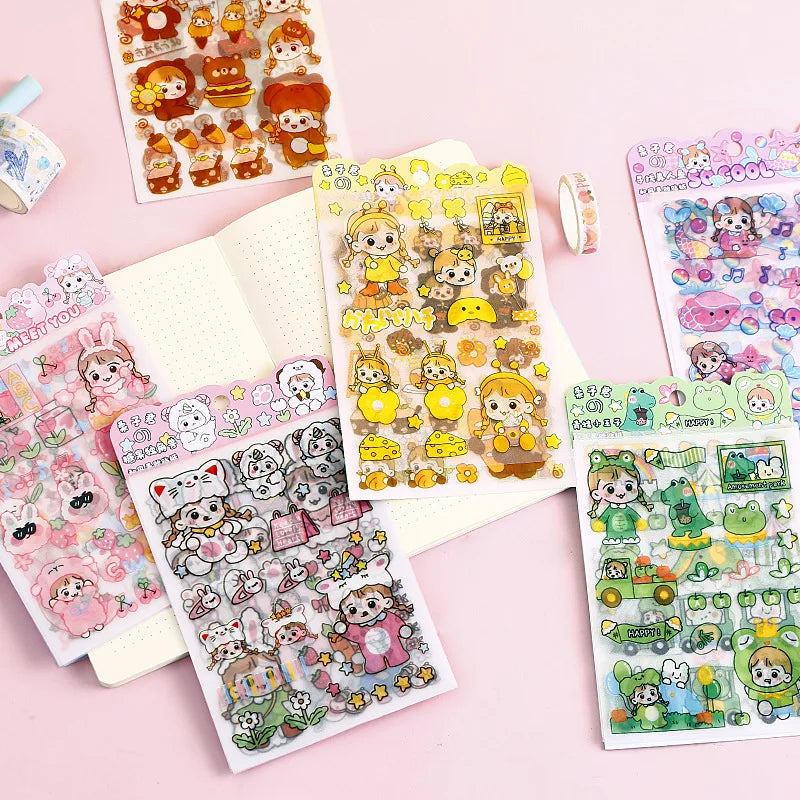 4-Piece Pink PET Sticker Pack | Kawaii Decorative Scrapbooking Set