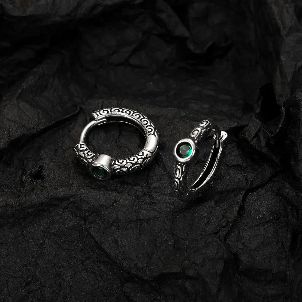 Unisex S925 Sterling Silver Vintage Thai Earrings with Green Zircon | Unique Jewelry Gift Accessory
