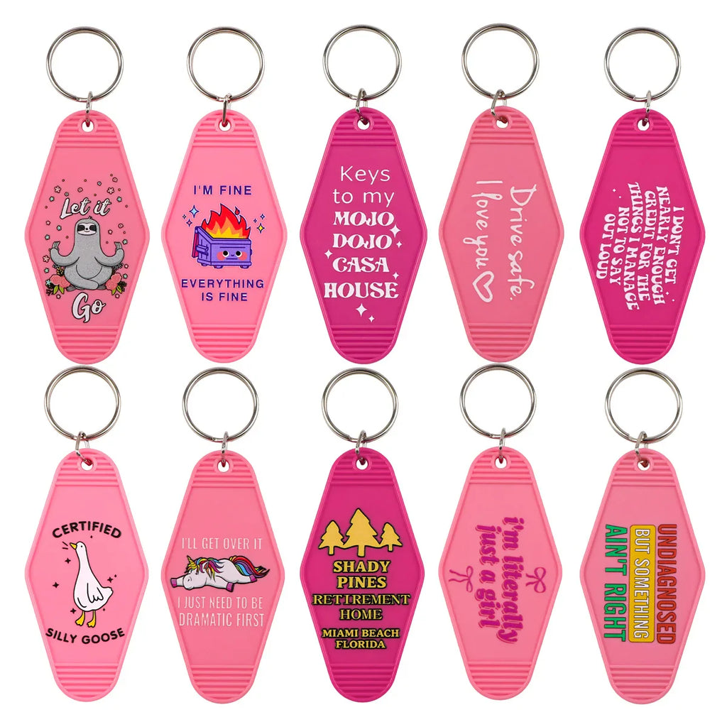 Plastic Key Chain for Keys | Pink Rhombic Key Tag Gift