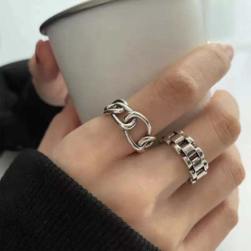 925 Sterling Silver Cross Hollow Ring | Unisex Geometric Chain Ring