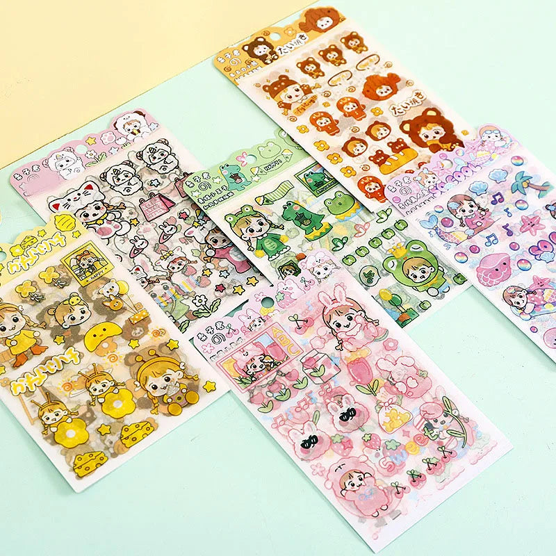 Cute Pink PET Sticker Pack for Scrapbooking and Journaling | 4 Sheets Kawaii Decorative Stickers