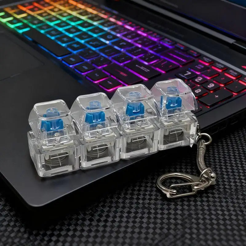 4-Key LED Mechanical Keyboard Keychain | RGB Fidget Clicker for Stress Relief