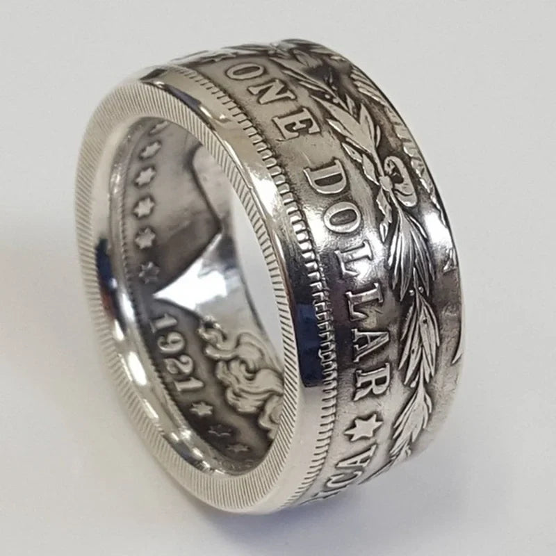 S925 Sterling Silver Ring | Thai Silver Vintage National Emblem Motto Ring for Men