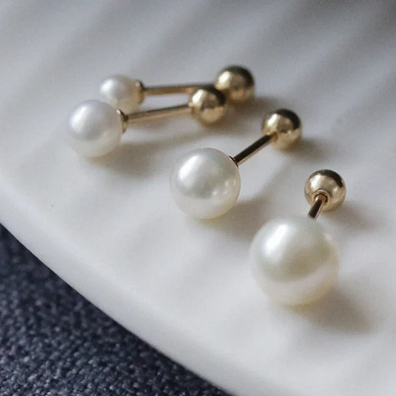 925 Sterling Silver Geometry Pearl Stud Earrings | Fine Jewelry for Women