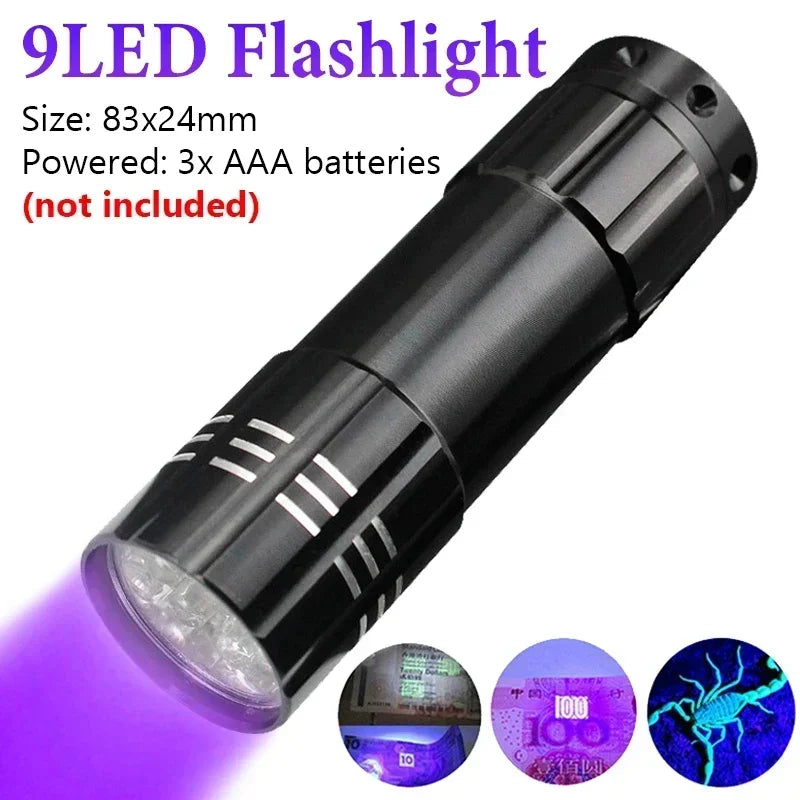 UV LED Flashlight Portable Blacklight | 365/395nm Dual Wavelength Pet Urine Detector