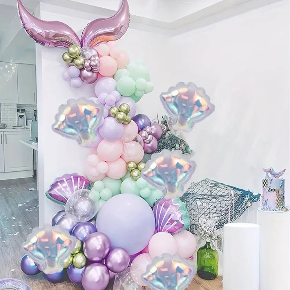 4-Pack Colorful Shell-Shaped Aluminum Foil Balloons | Ocean-Themed Party Decor