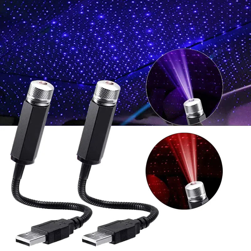 LED Car Roof Star Night Light Projector | USB Galaxy Atmosphere Lamp for Auto