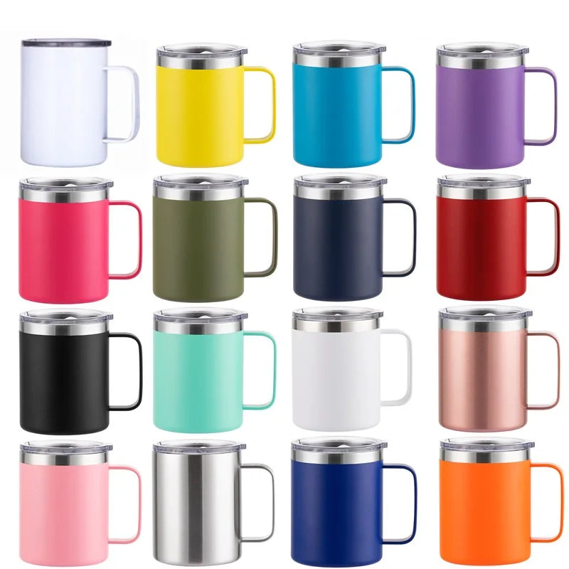Double Wall Stainless Steel Coffee Mug | Insulated Thermos Vacuum Cup with Handle