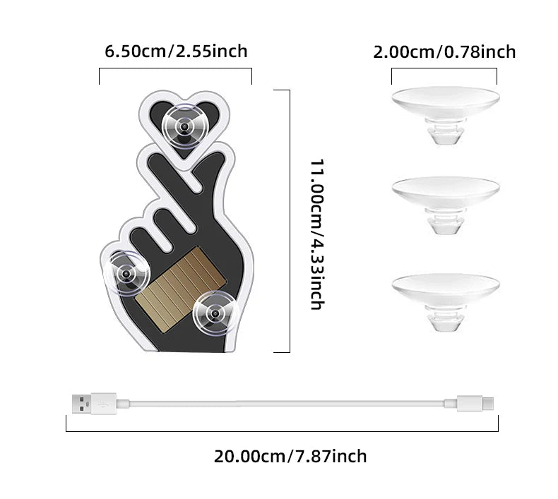 Solar Finger Heart LED Night Light | USB Solar Ambient Lamp for Car, Room, Party