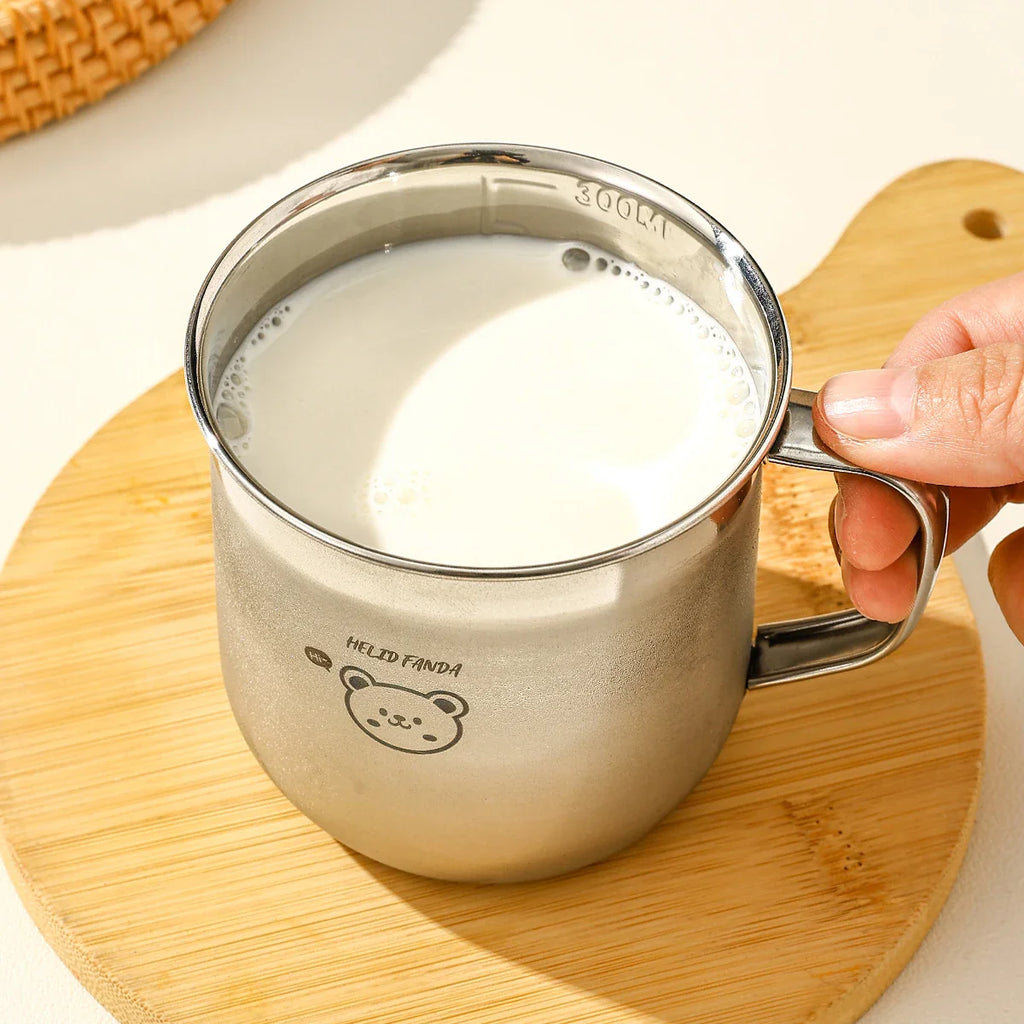 Stainless Steel Kids Water Cup with Handle | 300ml Anti-Scald Mini Mug