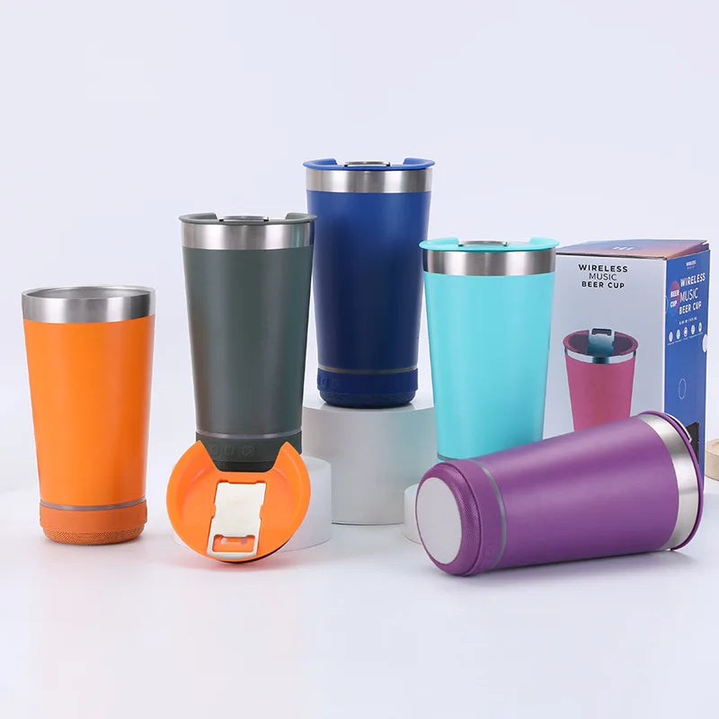 Bluetooth Speaker Coffee Cup | 16oz Insulated Vacuum Flask with Wireless Sound