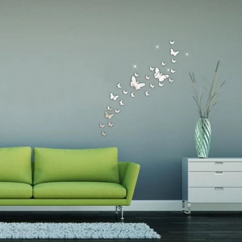 12pcs Modern 3D Mirror Acrylic Butterfly Wall Stickers | DIY Home Decoration Set