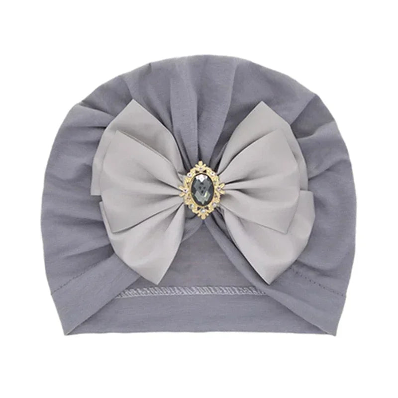 Baby Girl Bowknot Turban Hat with Rhinestone | Soft Knit Headwear for Infants