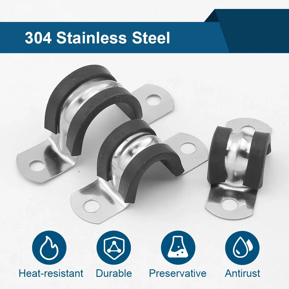 Rubber Lined Pipe Clamp P Clips | Stainless Steel Mounting Hose Clamps 6mm-200mm
