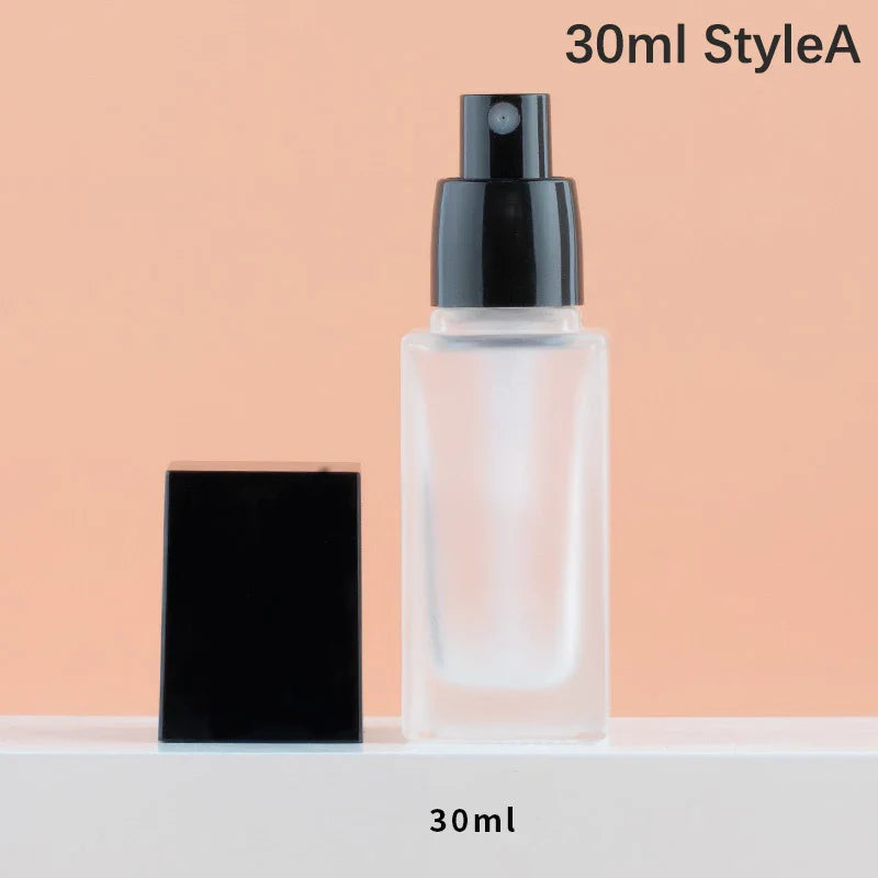 15/30ml Empty Pump Bottle Glass Liquid Foundation Container | Transparent Square Refillable Travel Bottle