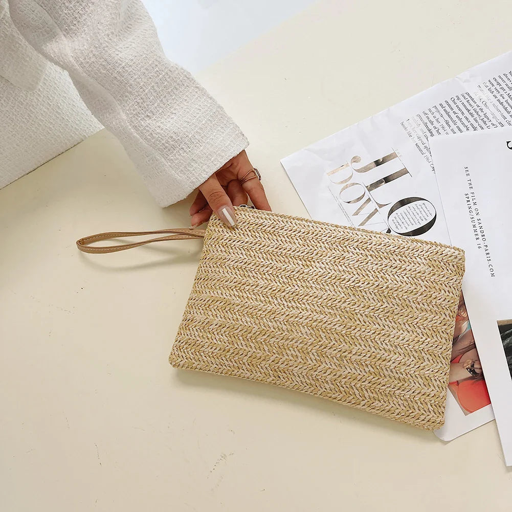 Woven Straw Clutch Wristlet | Bohemian Beach Handbag