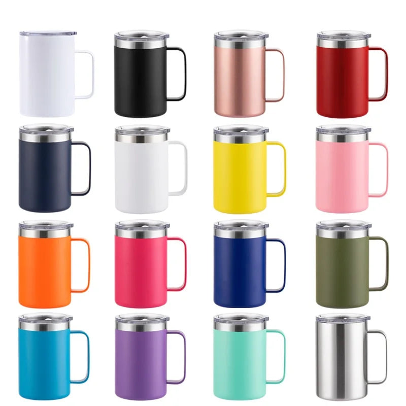 Double Wall Stainless Steel Coffee Mug | Insulated Thermos Vacuum Cup with Handle