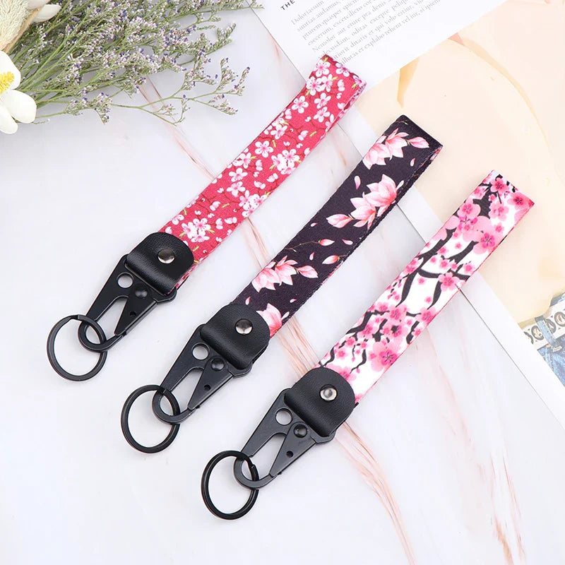 Sakura Cherry Blossom Car Keychain Lanyard | Metal Key Holder with Alloy Clip