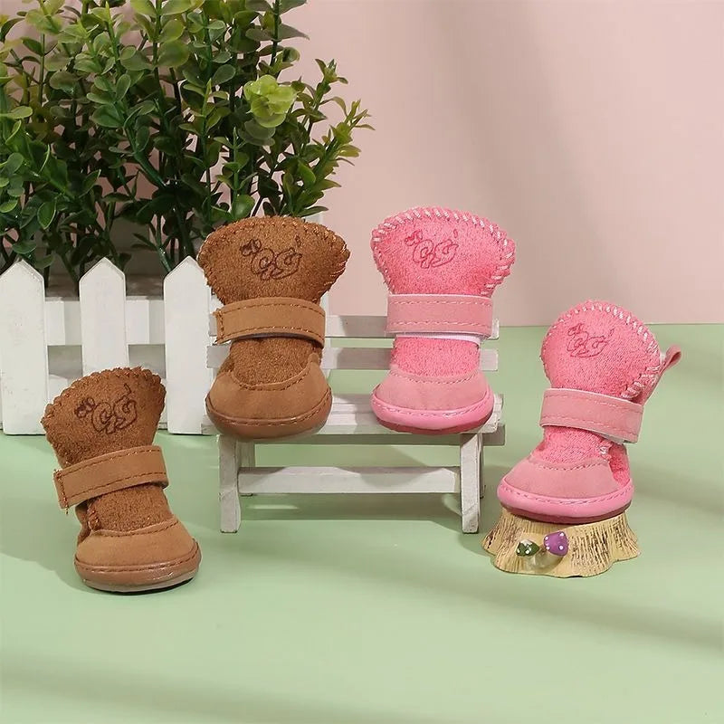 Pet Snow Boots for Small Dogs | Warm Cotton Boots with Non-Slip Rubber Soles