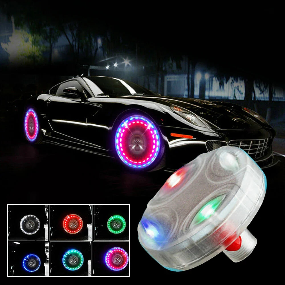 Solar Tire Valve Caps With RGB LED Lights | 4 Modes Car Wheel Lamp