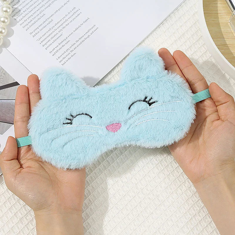 Cute Cat Plush Sleep Mask | Soft Light Blocking Eye Cover for Travel and Home
