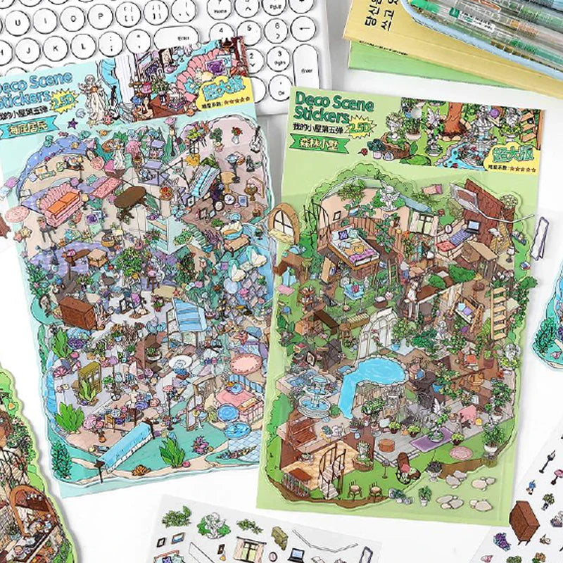 Mr Paper My Cabin Series Oversized Puzzle Stickers | 8pcs DIY Scene Stickers for Kids