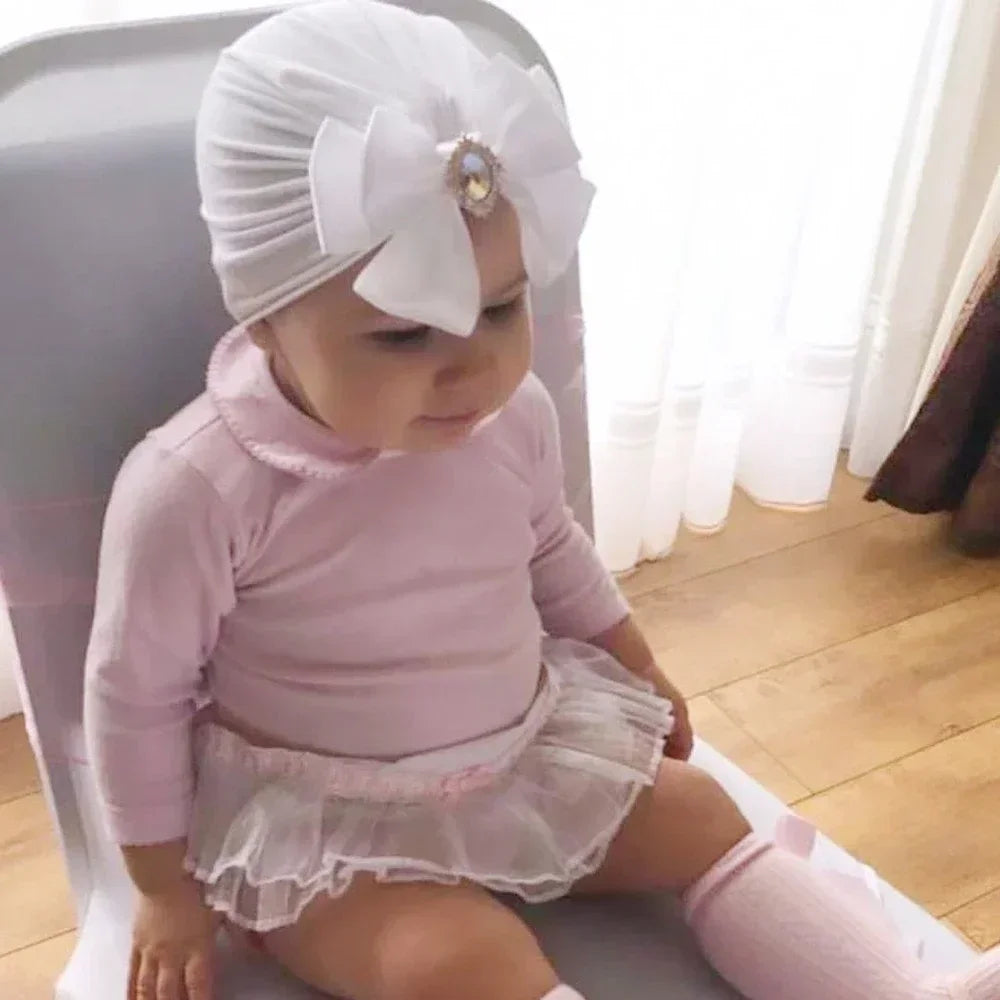 Baby Girl Bowknot Turban Hat with Rhinestone | Soft Knit Headwear for Infants