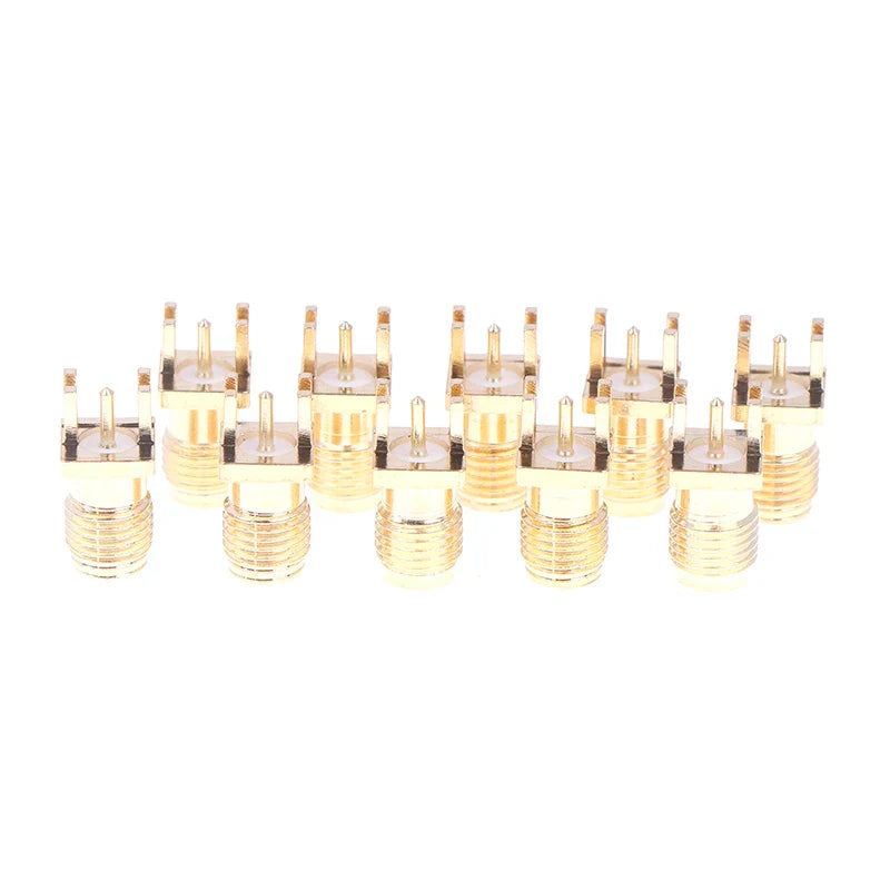 SMA Female Jack PCB Edge Mount Solder Adapter Connector | 10-Pack Gold Plated RF Coaxial