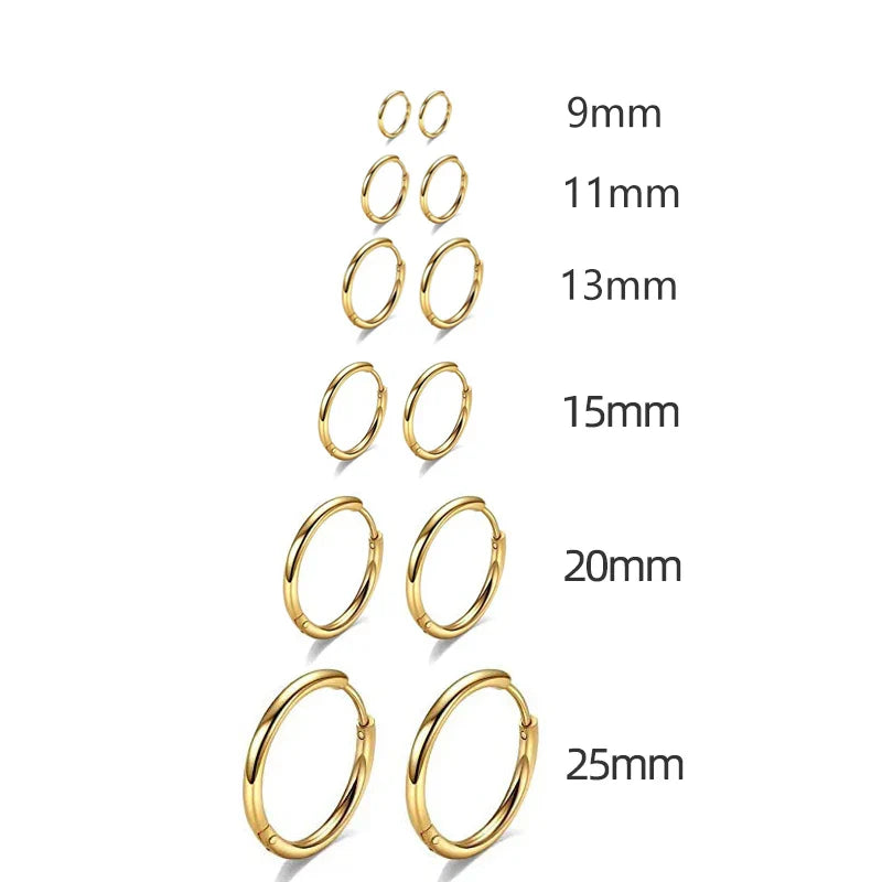 Gold Stainless Steel Hoop Earrings for Women Men | Minimalist Circle Huggies