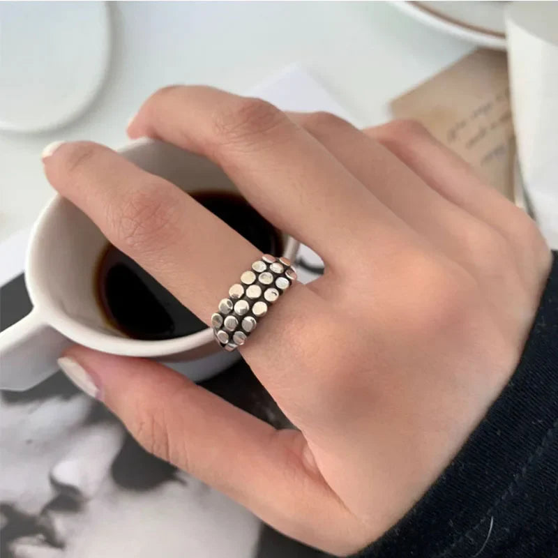VENTFILLE 925 Sterling Silver Geometric Multilayer Round Bead Ring | Fashion Punk Temperament Jewelry