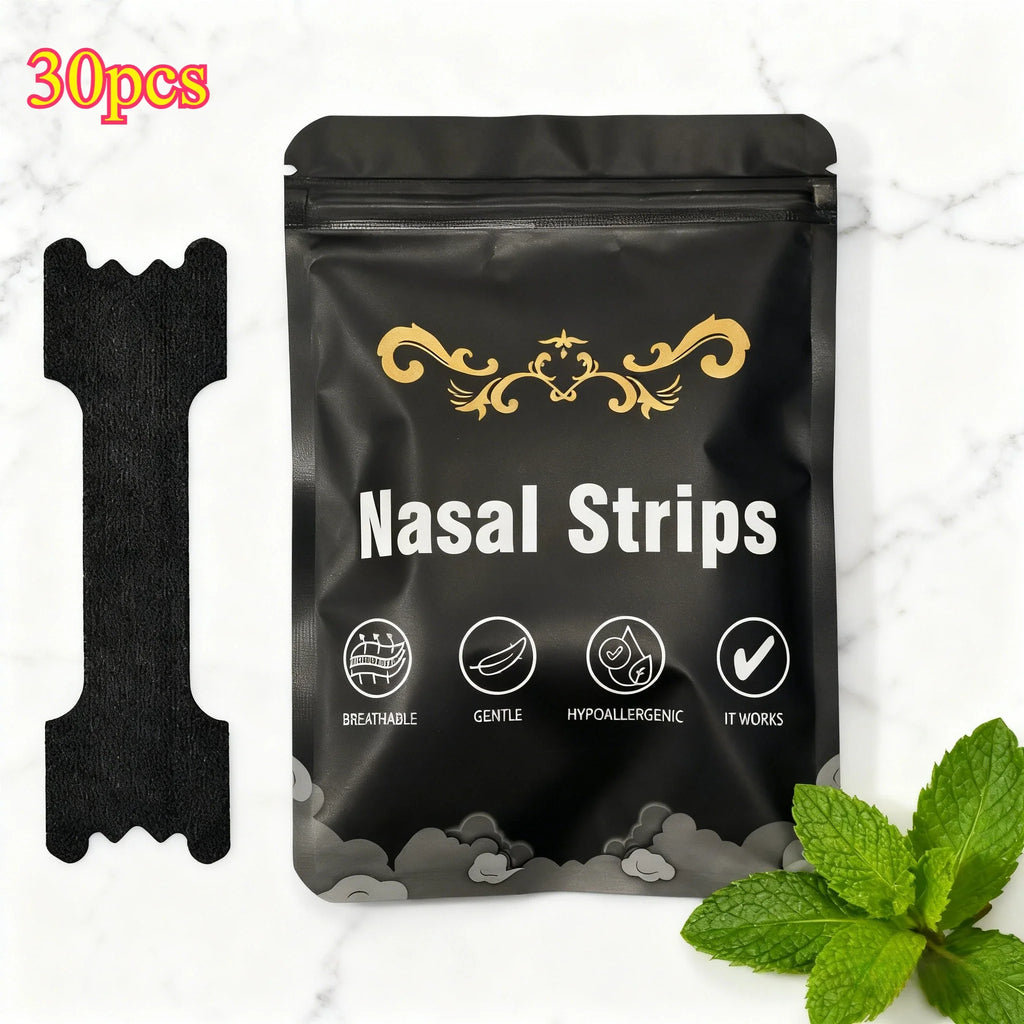 30 Pieces Black Adhesive Nasal Strips | Advanced Cough Relief Strips, Extra Long-Lasting